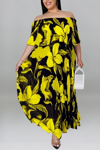 xl-5xl plus size summer new 5 colors flower batch printing off-the-shoulder loose casual maxi dress