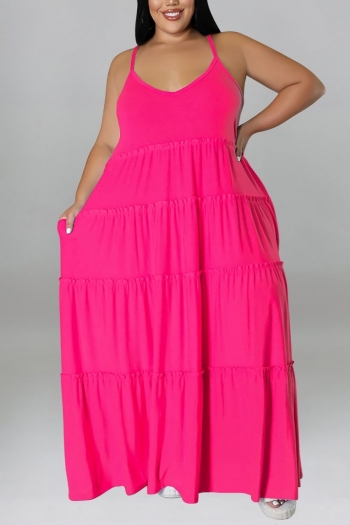 xl-5xl plus size summer new 6 colors stretch sling backless shirring casual maxi dress