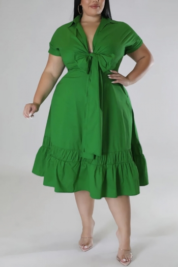 xl-5xl plus size summer new stylish 7 colors no stretch bow single breasted casual midi dress