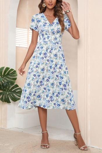 m-2xl plus size summer new stylish floral batch printing non-stretch casual midi dress