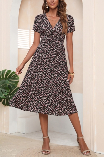 m-2xl plus size summer new stylish floral batch printing non-stretch v neck casual midi dress