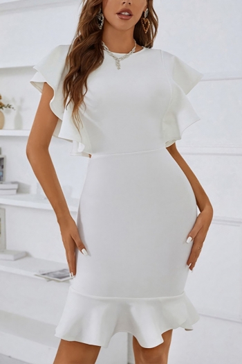 summer new solid color high stretch ruffle zip-up slim stylish high quality classic mini dress
