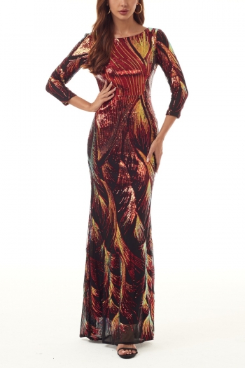 new stylish sequins plus size slight stretch zip-up high quality elegant maxi dress(with lined)