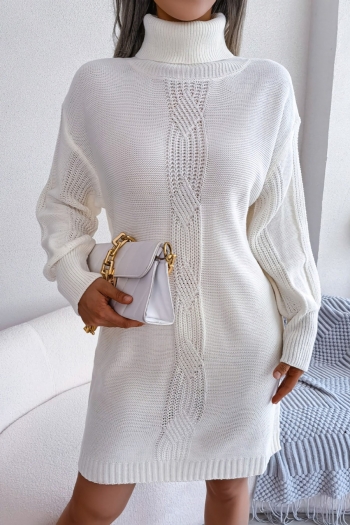 winter new 3 colors twist knitted slight stretch turtleneck stylish casual sweater mini dress(without belt)
