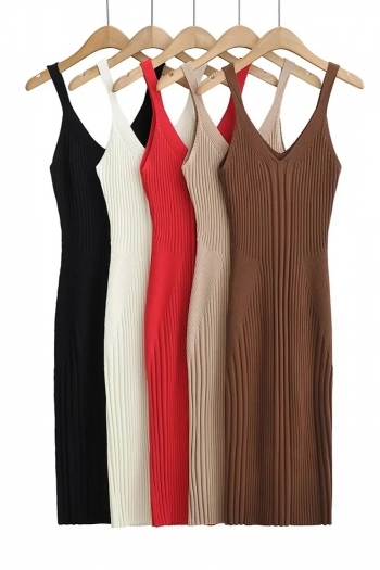 Early autumn new 5 colors slight stretch sling stylish knitted midi dress