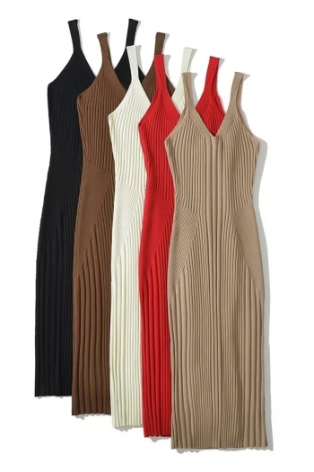 Early autumn new 5 colors slight stretch sling stylish knitted midi dress