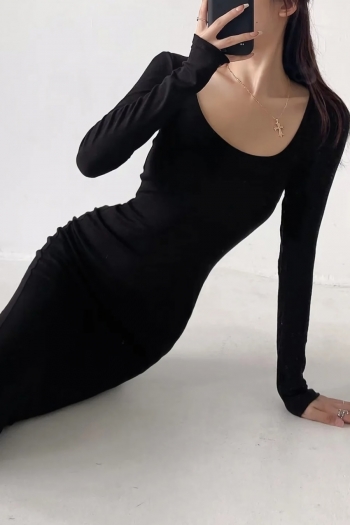 Autumn new 5 colors high stretch square-neck long sleeve stylish fishtail maxi dress