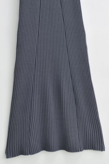 Autumn new 4 colors ribbed knit stretch turndown collar button stylish casual high quality midi dress
