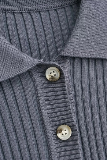 Autumn new 4 colors ribbed knit stretch turndown collar button stylish casual high quality midi dress