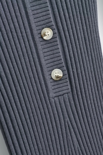 Autumn new 4 colors ribbed knit stretch turndown collar button stylish casual high quality midi dress