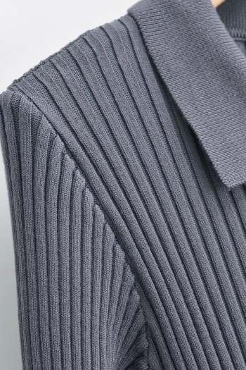 Autumn new 4 colors ribbed knit stretch turndown collar button stylish casual high quality midi dress