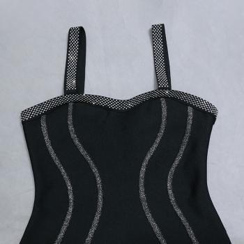 Summer new rhinestone sequin decor high stretch strappy zip-up bodycon stylish high quality sexy mini dress
