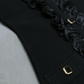 Summer new ruffle metallic-button decor high stretch sleeveless zip-up stylish high quality sexy mini dress