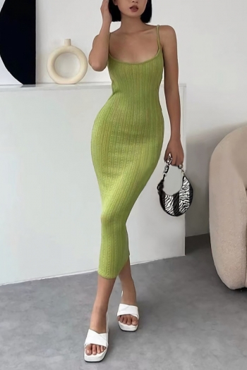 summer two colors knitted stretch backless sling hollow sexy midi dress
