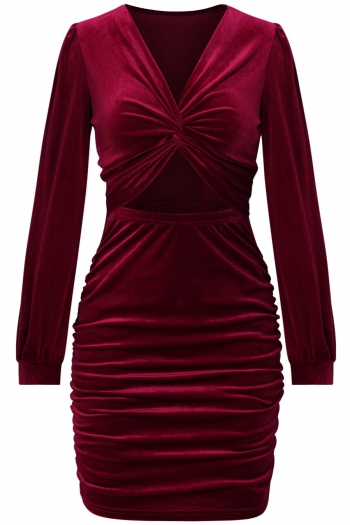 Autumn new 3 colors velvet kink design cutout shirring long sleeve tight slight stretch sexy mini dress