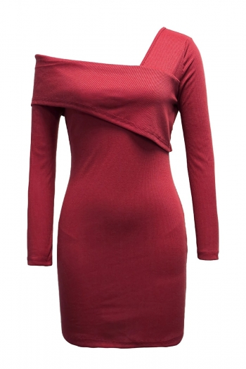 Autumn new plus size 4 colors ribbed knit stretch one shoulder backless stylish mini dress