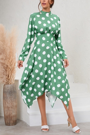 Autumn new plus size 4 colors polka dot printing slight stretch long sleeve irregular stylish casual midi dress 