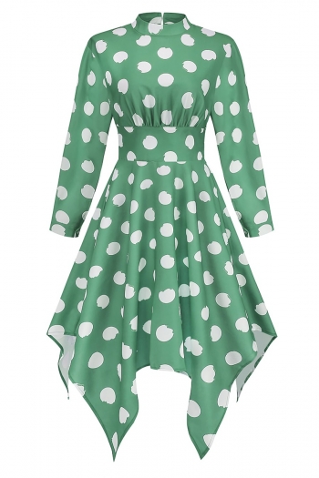 Autumn new plus size 4 colors polka dot printing slight stretch long sleeve irregular stylish casual midi dress 