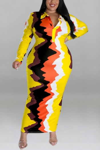 xl-5xl plus size autumn new 5 colors stretch tie-dye printing long sleeves stylish maxi dress