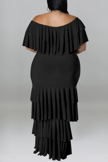XL-5XL plus size summer new 5 colors stretch ruffle short sleeves stylish maxi dress