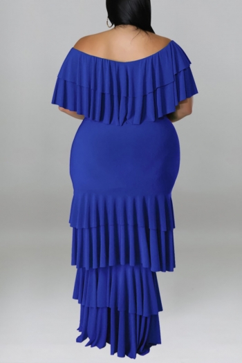 XL-5XL plus size summer new 5 colors stretch ruffle short sleeves stylish maxi dress
