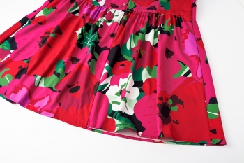 Autumn new stylish flower batch printing plus size non-stretch slit single breasted belt casual midi dress