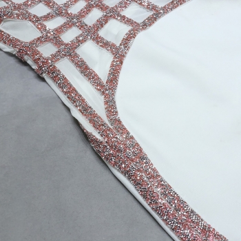 Summer new mesh patchwork slight stretch tube design rhinestone decor zip-up swing stylish pretty maxi dress