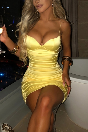 summer new solid color slight stretch satin shirring sling backless zip-up bodycon high quality sexy mini dress