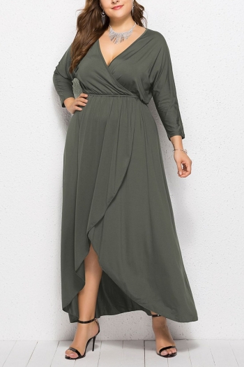 xl-4xl plus size autumn new stylish 8 colors solid color high stretch v-neck irregular casual maxi dress