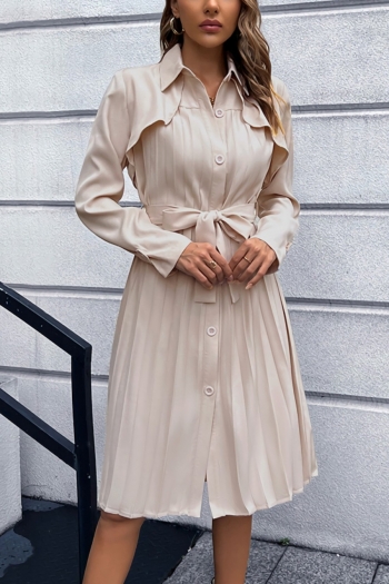 autumn & winter new plus size 4 colors non-stretch turndown collar single-breasted pleated stylish casual high quality midi dress with belt