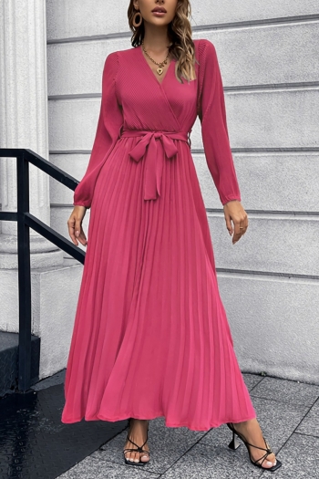 autumn & winter new plus size 5 colors slight stretch v-neck pleated stylish casual maxi dress with belt