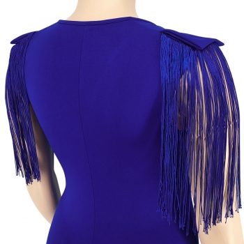 XL-5XL plus size early autumn new 5 colors stretch v-neck tassel solid color stylish maxi dress