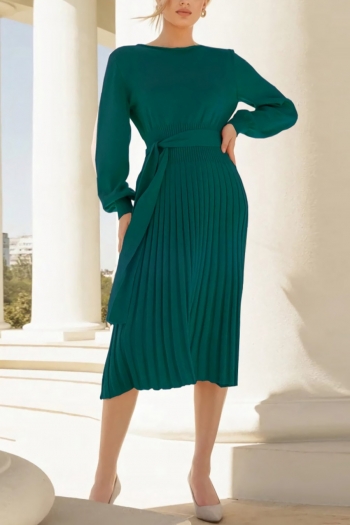 autumn & winter new plus size 4 colors slight stretch long sleeve stylish casual knitted midi dress with belt
