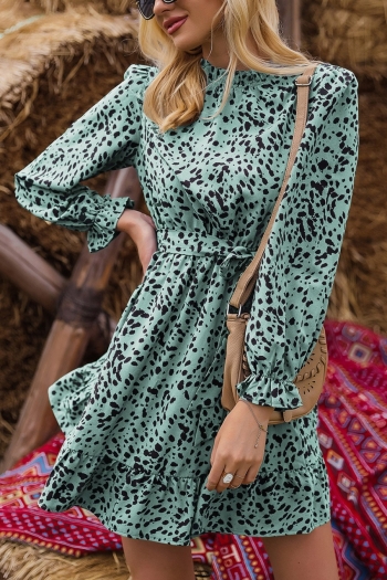 xs-l early autumn new stylish non-stretch polka dot printing with belt ruffle casual mini dress