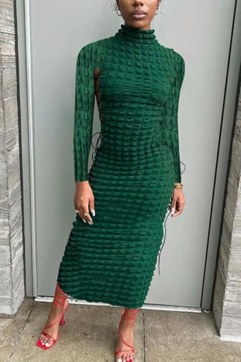 autumn new stylish simple 3-colors solid color slight stretch slim lace-up hollow sexy midi dress