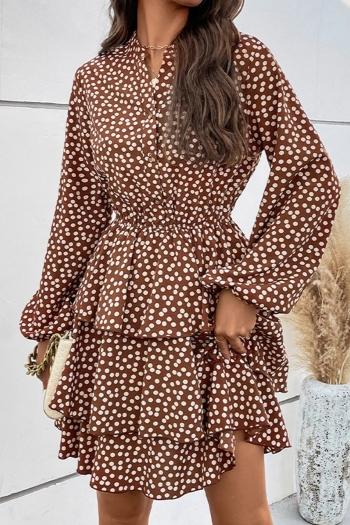 autumn new stylish polka dot printing single breasted non-stretch ruffled casual mini dress