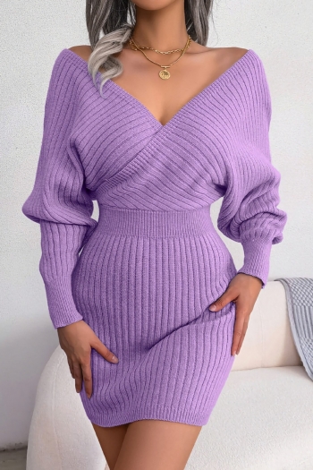 two colors knitted slight stretch sexy bodycon mini sweater dress