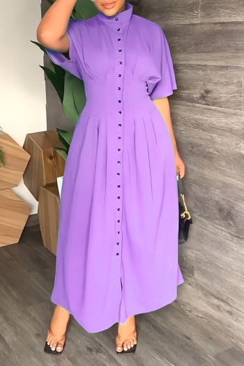 new 3 colors single-breasted slight-stretch loose casual maxi shirt dress