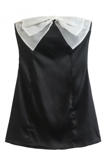 xs-l non-stretch satin bow mesh spliced zip-up tube design stylish mini dress