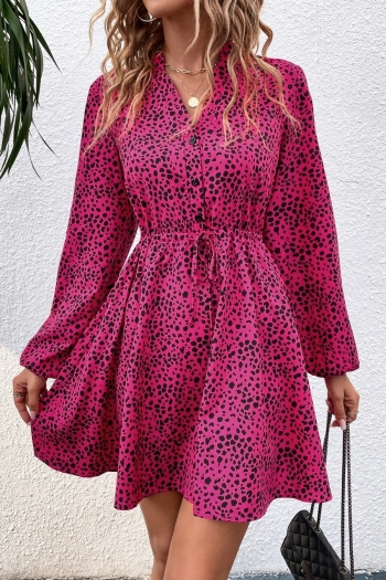 xs-l new non-stretch leopard printing single-breasted lace-up stylish mini dress