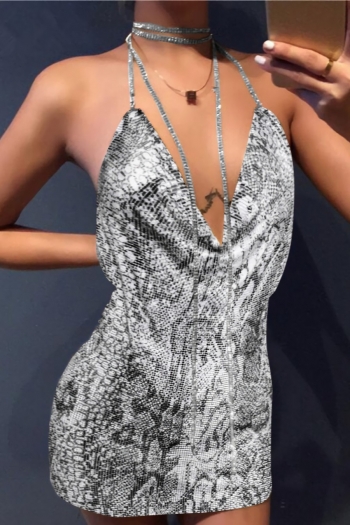 xs-l non-stretch sequins rhinestone snake pattern backless slit sexy hot dress