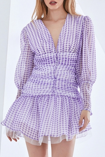 plus size 2 colors lattice double-layer stitching non-stretch zip-up mini dress