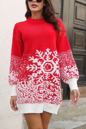 christmas snowflake jacquard slight stretch casual knitted sweater mini dress