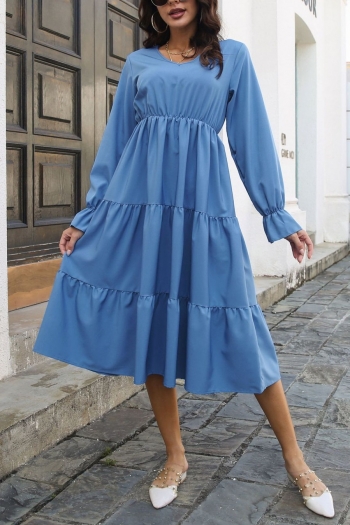 three colors non-stretch chiffon bell-sleeve casual midi dress