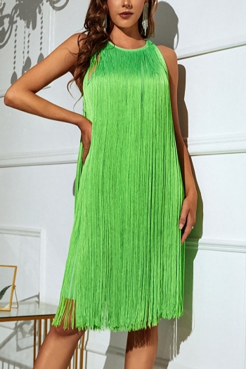 high stretch solid color tassel zip-up light luxury stylish midi dress