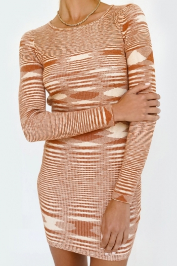 slight stretch 6 colors contrast color slim knitted sexy mini dress