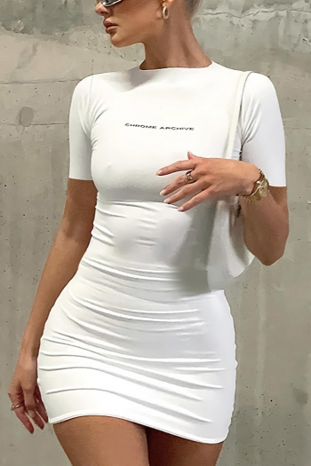 slight stretch simple 3-colors letter printing slim stylish sexy mini dress