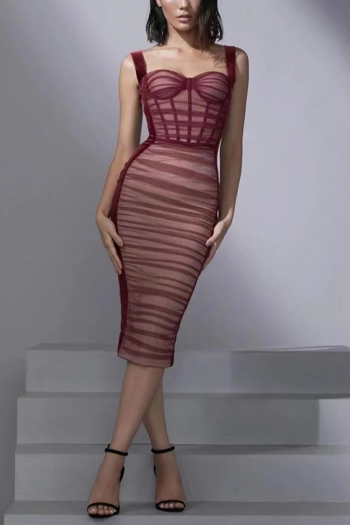 high stretch sling zip-up slit slim mesh velvet boned shirring sexy midi dress