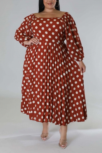 xl-5xl plus size non-stretch polka dot printing pleated casual midi dress