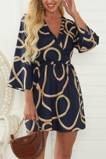 s-3xl plus size non-stretch batch printing lace-up loose casual mini dress